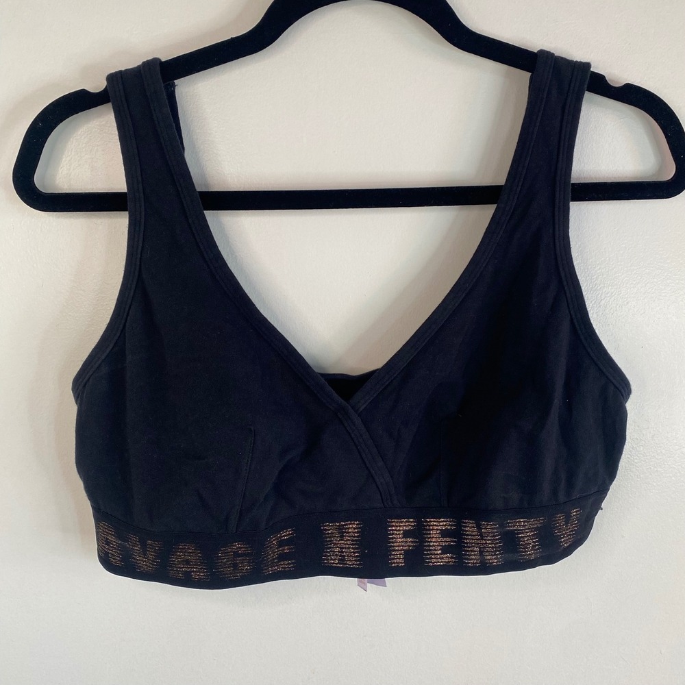 Savage X‎ Fenty Black Cotton Blend Bralette With Logo Band 1X